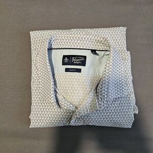 Original Penguin Light Blue and White Patterned Slim Fit Dress Shirt